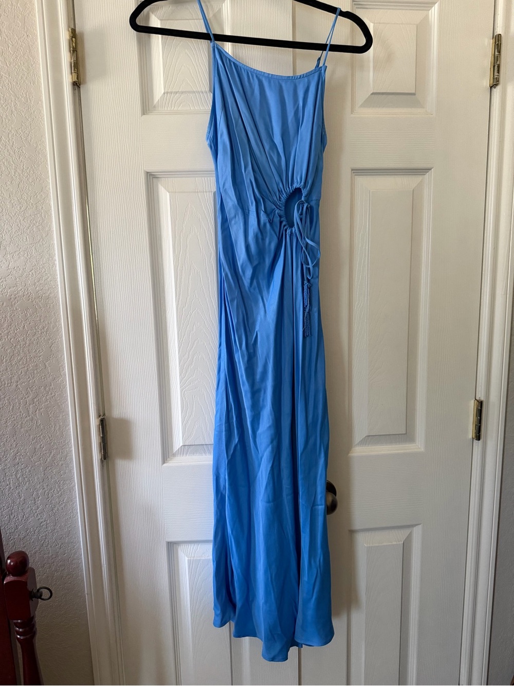 FARM Rio Sky-Blue Spaghetti-Strap Drawstring Midi Dress